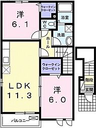 プロムナード瀬野B 2LDKの間取図画像