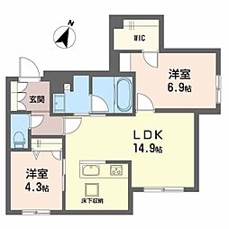 広島市安佐南区祇園7丁目マンション 2LDKの間取図画像