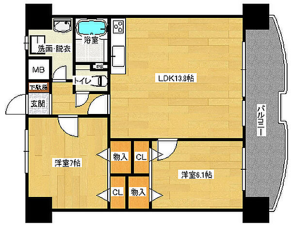 広島県広島市南区東雲３丁目(賃貸マンション2LDK・8階・61.00㎡)の写真 その2