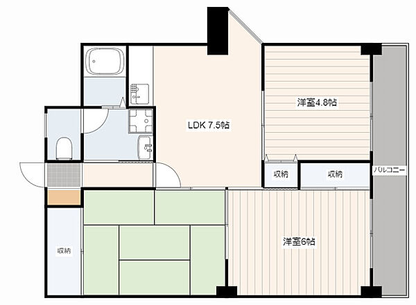 広島県広島市中区住吉町(賃貸マンション3DK・4階・57.00㎡)の写真 その2