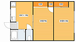 沖本アパート 2DKの間取図画像