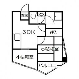 広島電鉄9系統 家庭裁判所前駅 徒歩1分の賃貸マンション 3階2DKの間取り