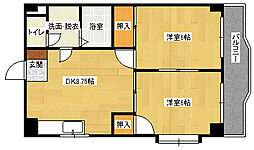 JR可部線 下祇園駅 徒歩7分の賃貸マンション 3階2DKの間取り