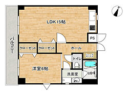 広島電鉄宮島線 古江駅 徒歩1分の賃貸マンション 5階1LDKの間取り