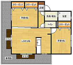 広島高速交通アストラムライン 長楽寺駅 徒歩7分の賃貸アパート 1階2LDKの間取り