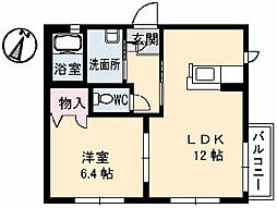 広島電鉄9系統 白島駅 徒歩16分の賃貸アパート 2階1LDKの間取り