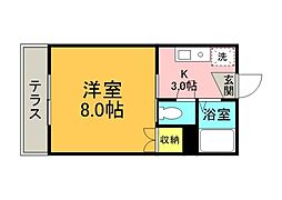 コーポヤナギ 1Kの間取図画像
