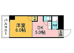 広島電鉄5系統 比治山下駅 徒歩12分の賃貸マンション 2階1DKの間取り
