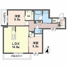 JR呉線 天神川駅 徒歩19分の賃貸マンション 3階2LDKの間取り