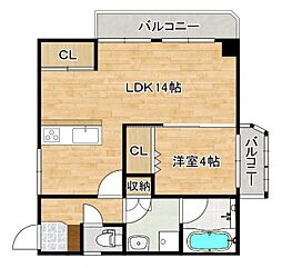 JR山陽本線 横川駅 徒歩9分の賃貸マンション 4階1LDKの間取り