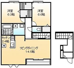 JR芸備線 矢賀駅 徒歩35分の賃貸アパート 2階2LDKの間取り