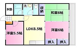 広島高速交通アストラムライン 不動院前駅 徒歩16分の賃貸マンション 2階3LDKの間取り