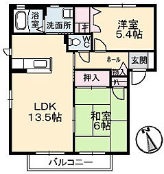 広島電鉄8系統 江波駅 徒歩5分の賃貸アパート 2階2LDKの間取り