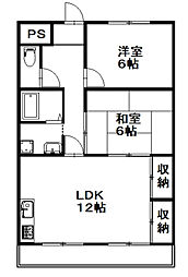 広島高速交通アストラムライン 西原駅 徒歩4分の賃貸マンション 1階2LDKの間取り