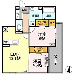 アルカディア中山 2LDKの間取図画像