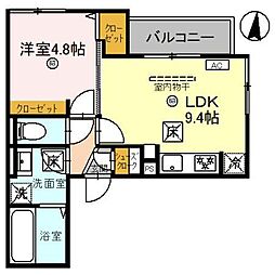 D-Luce黒田-EAST(ディールーチェ) 1階1LDKの間取り