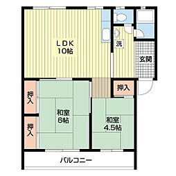 戸根マンション 1階2LDKの間取り