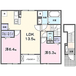 サンリットII　（和歌山市内原） 2階2LDKの間取り