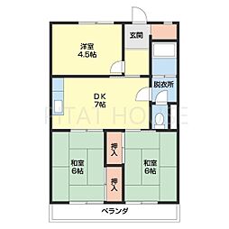 末吉ビル黒田 2LDKの間取図画像