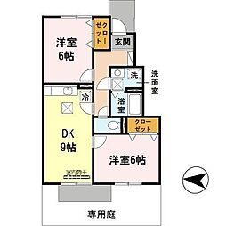 ヌーベル学園南館B 2DKの間取図画像