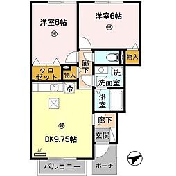 メゾンプレール栗栖 2DKの間取図画像