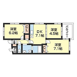 フォーチュネイト吹屋 3DKの間取図画像