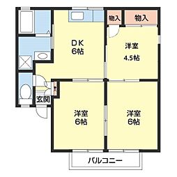 プリシェール北川 3DKの間取図画像