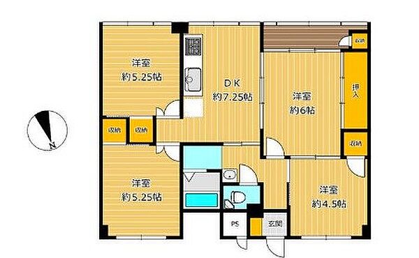 兵庫県姫路市船丘町(賃貸マンション4DK・4階・69.23㎡)の写真 その2