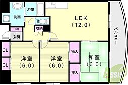 JR東海道・山陽本線 明石駅 徒歩9分の賃貸マンション 5階3LDKの間取り