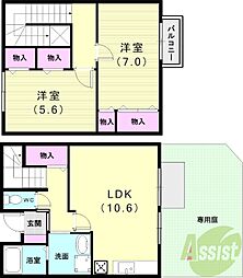 オーシャンローズ雲楽弐番館 2LDKの間取図画像