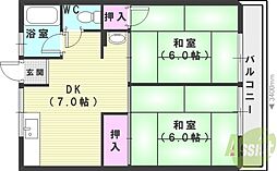 シティハイムフォーサム 2DKの間取図画像