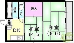 マンション朝霧1号館 2DKの間取図画像