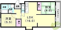 グリーンハイム山口 2LDKの間取図画像