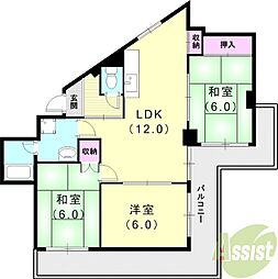 メゾンド由多賀 3LDKの間取図画像
