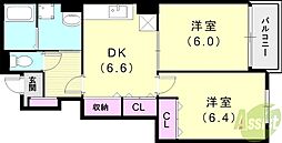 ヴィオラ壱番館A 2DKの間取図画像