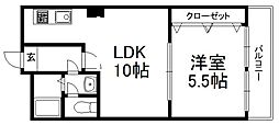 北野ハイツ 2階1LDKの間取り