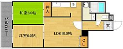 Uresidence二条城 3階2LDKの間取り