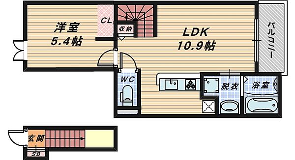 グランソレイユ南 ｜大阪府堺市西区鳳南町5丁(賃貸アパート1LDK・2階・41.27㎡)の写真 その2