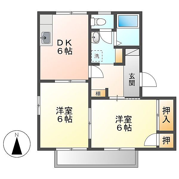 カーサつぼいＢ ｜岡山県倉敷市上東(賃貸アパート2DK・1階・43.84㎡)の写真 その2