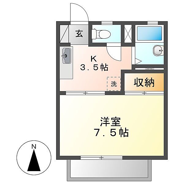 岡山県倉敷市中島(賃貸アパート1K・2階・25.29㎡)の写真 その2