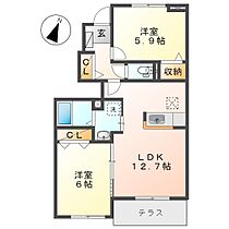 フェリシダ矢蔵II  ｜ 岡山県総社市中原（賃貸アパート2LDK・1階・55.47㎡） その2