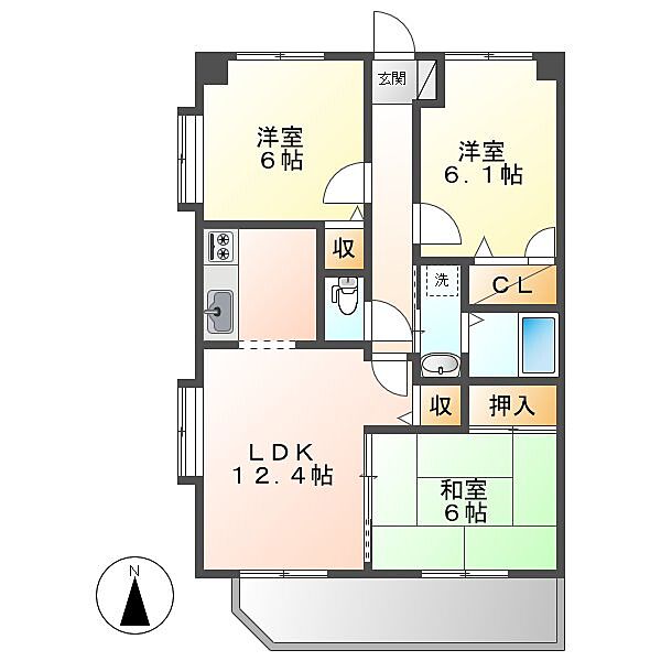 サンルーフパークマンション ｜岡山県倉敷市水江(賃貸マンション3LDK・8階・65.40㎡)の写真 その2