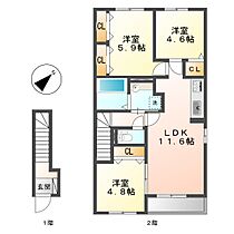 岡山県倉敷市福田町古新田（賃貸アパート3LDK・2階・67.59㎡） その2