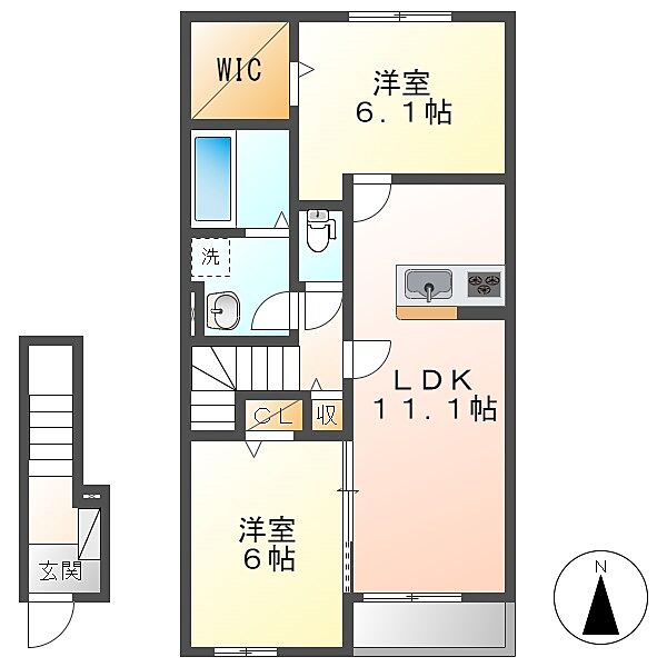 岡山県倉敷市中畝10丁目(賃貸アパート2LDK・2階・58.64㎡)の写真 その2