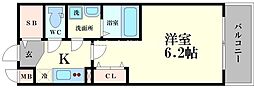 ワールドアイ梅田WEST 13階1Kの間取り