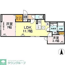 ラリュール清川B 2階2LDKの間取り