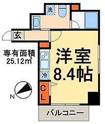 ハイリーフ上野 3階ワンルームの間取り