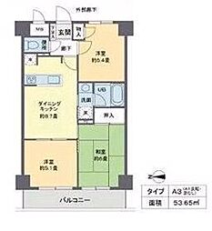 リヴィエルバーグ西大島 3階3DKの間取り