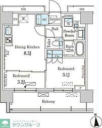 PARKAXIS上野EAST 2DKの間取図画像