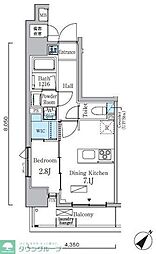 リビオメゾン日本橋浜町公園 3階1DKの間取り